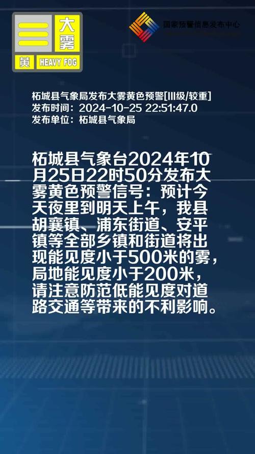 福建省云霄县发布大雾黄色预警