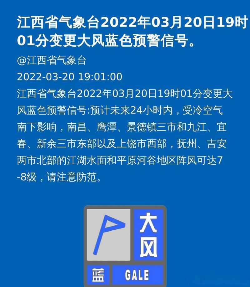江西省南昌市发布大风蓝色预警
