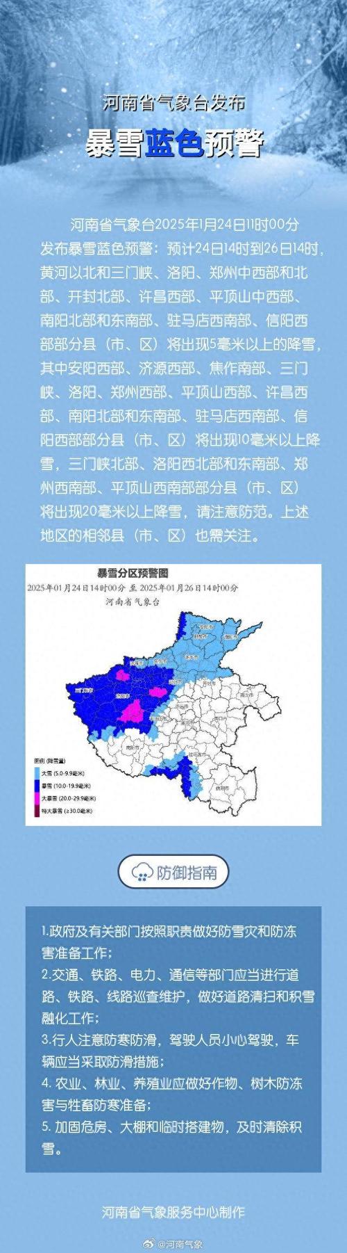 河南省三门峡市发布暴雪蓝色预警