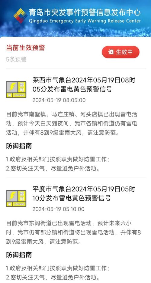 山东省平度市发布雷电黄色预警_4