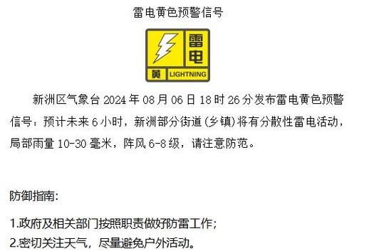 湖北省应城市发布雷电黄色预警
