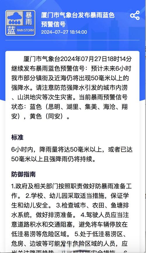 福建省厦门市发布暴雨黄色预警_3