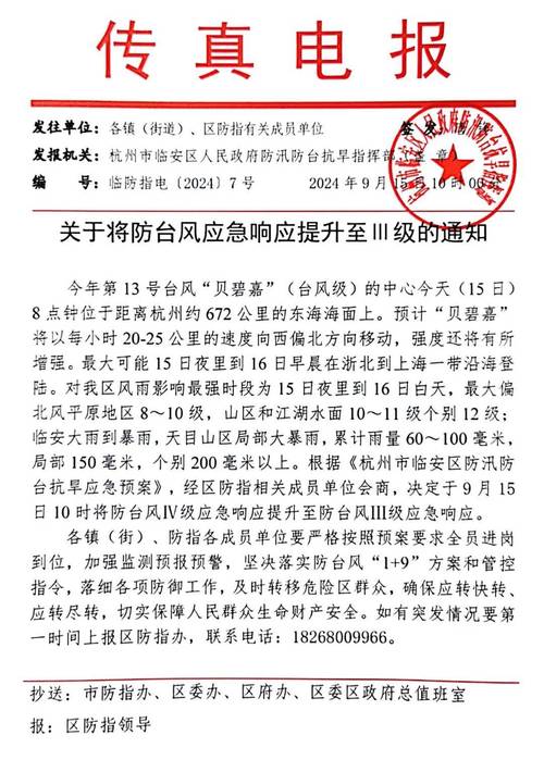 浙江省防指调整防台风应急响应为Ⅳ级